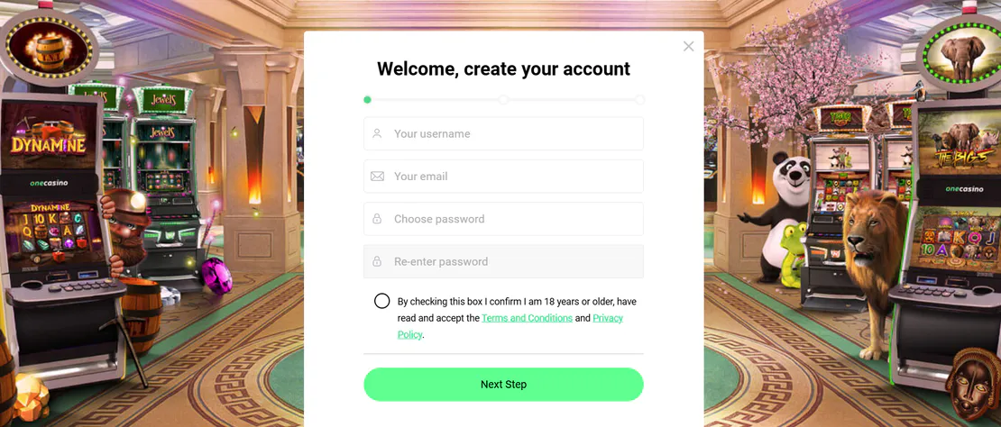OneCasino casino account creation